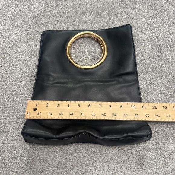 A New Day Faux Leather Gold Ring Top Handle Tote Bag Womens Black Pocket Classic - Picture 7 of 9